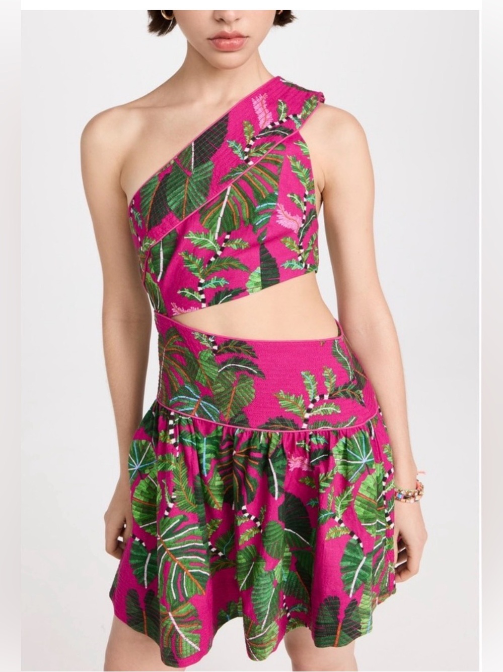 FARM Rio Pink & Green Tropical One-Shoulder Mini Dress